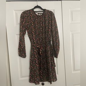 LOFT Floral Black Midi Dress